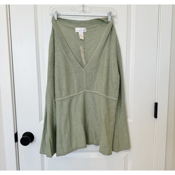 Soft Sourroundings Silk Cashmere Green Flare V Neck Tunic Sweater Women’s 1x NWT - Picture 1 of 7